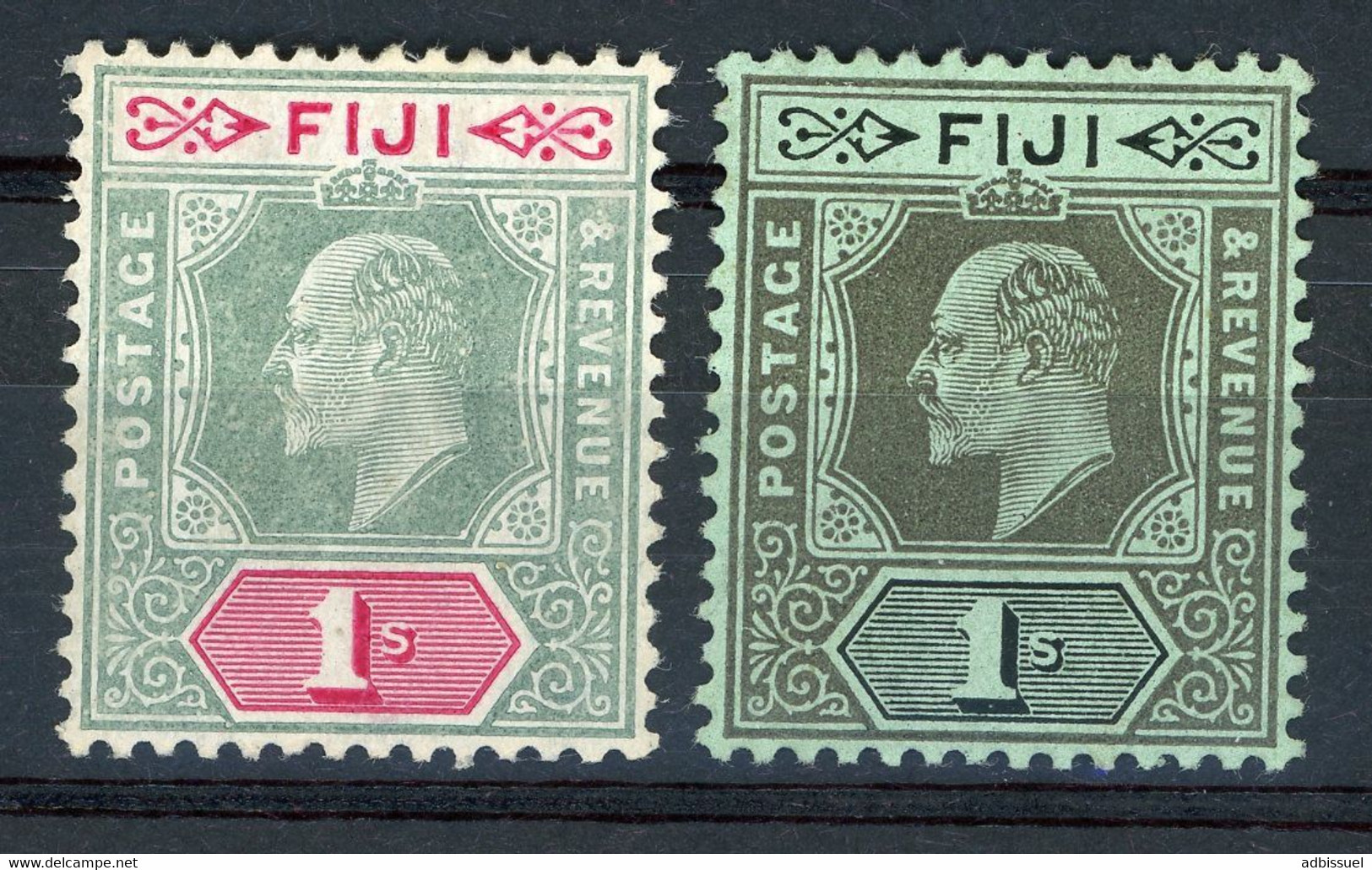 FIDJI N° 63 + N° 64  COTE 43 € Neufs * (MH) 1 S Vert Et Rose + 1 S Noir Sur Vert Type EDOUARD VII. - Dominique (...-1978)