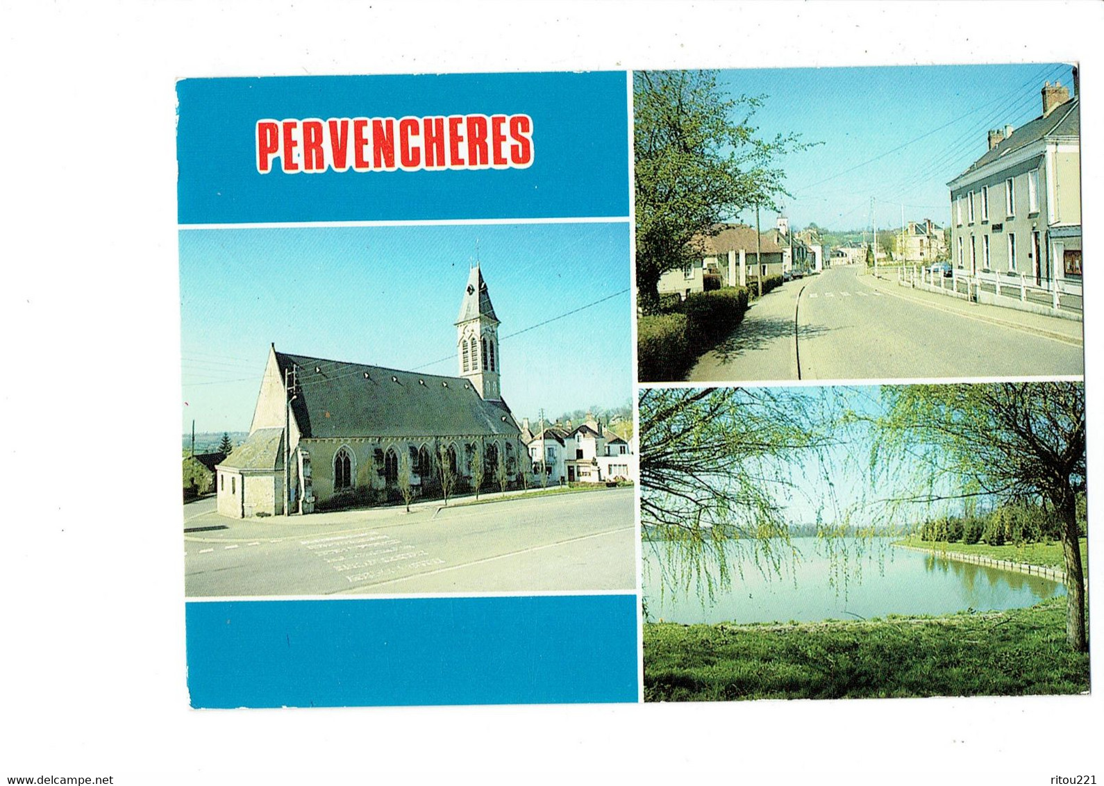 Cpm - 61 - Pervencheres - 1991 - église étang Rue Principale - - Pervencheres