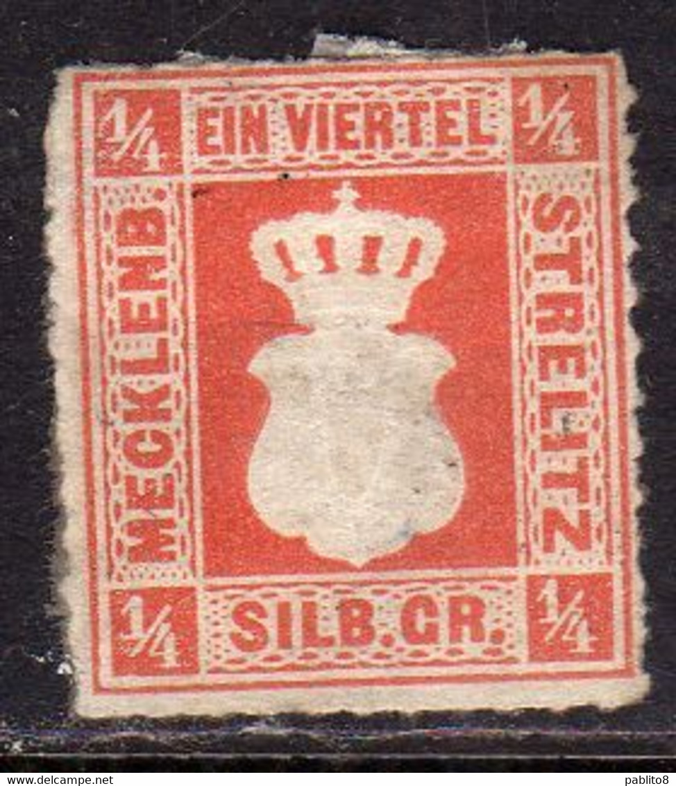 MECKLENBURG-STRELIT GERMANY GERMANIA 1864 COAT OF ARMS STEMMA ARMOIRIES 1/4sg  MH - Mecklenburg-Strelitz