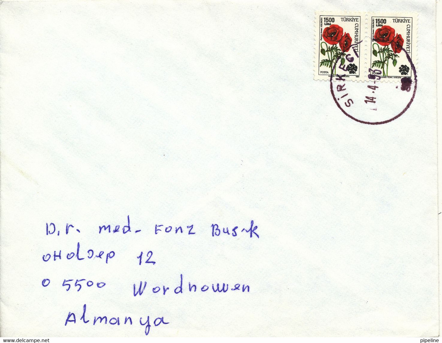 Turkey Cover Sent To Germany 14-4-1993 - Cartas & Documentos