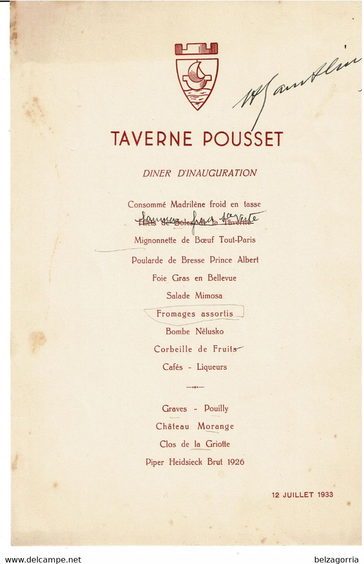 TAVERNE POUSSET 12 Juillet 1933 - DINER D'INAUGURATION - Pochette Illustration Poulbot  - TRES RARE - VOIR SCANS - Menus