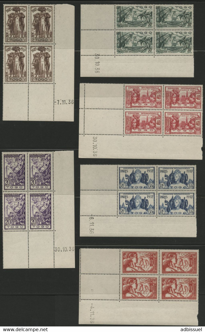 Série Complète COTE 2192 € 126 BLOCS DE 4 AVEC COINS DATES (42 photos) Exposition internationale 1937. Lire description