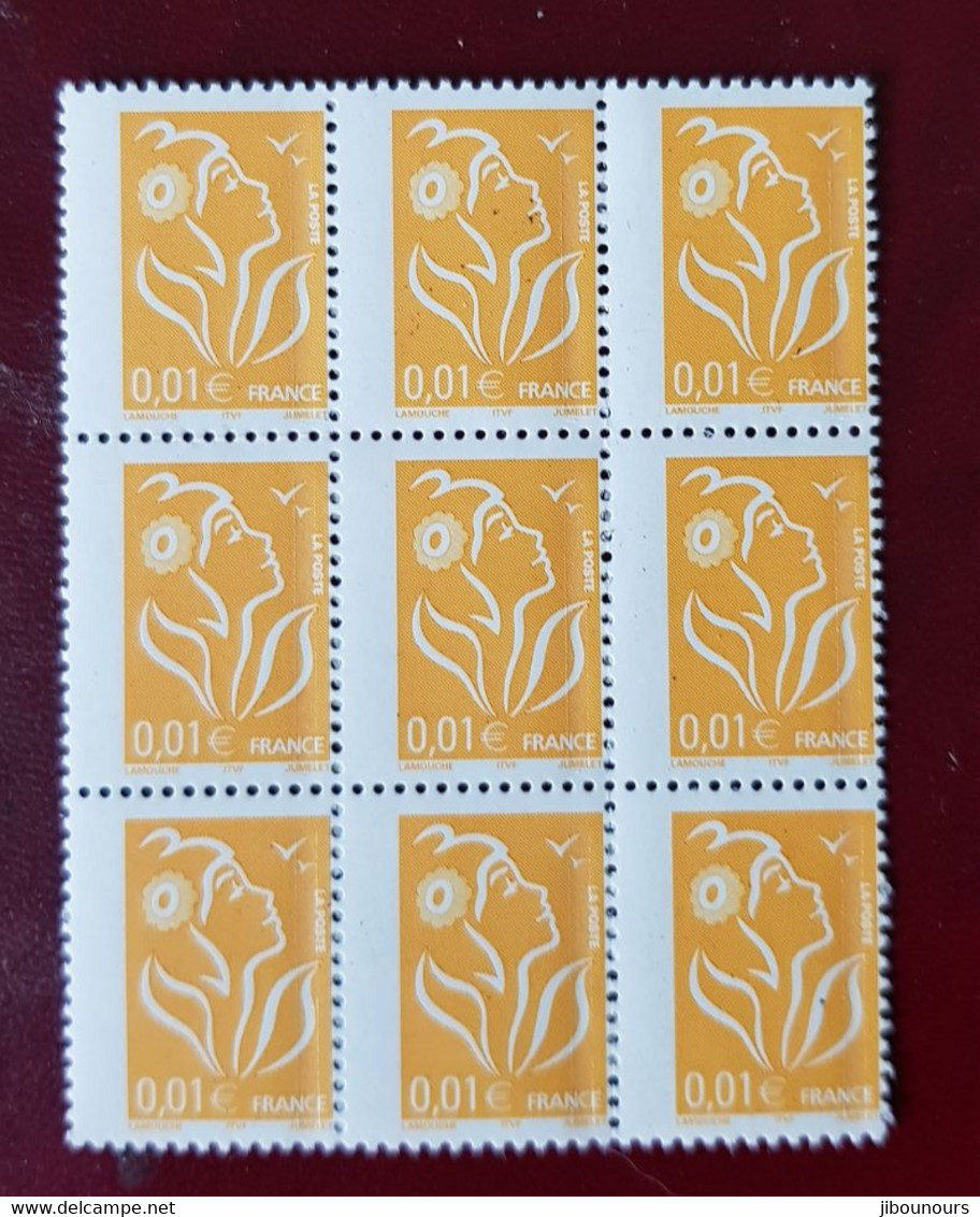 Variété Marianne De Lamouche 0.01 C Piquage Déplacé  Bloc De 9 - Unused Stamps