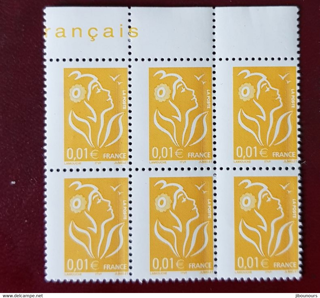 Variété Marianne De Lamouche 0.01 C Piquage Déplacé  Bloc De 6 Haut De Feuille - Unused Stamps
