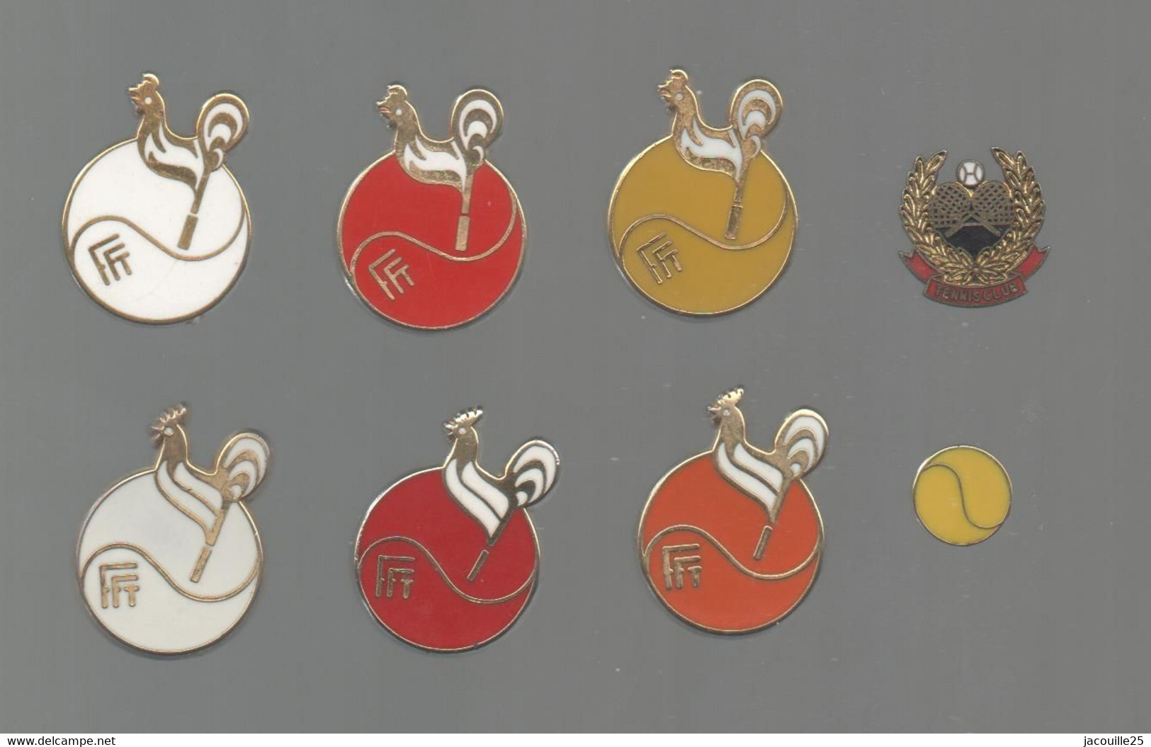 PINS PIN'S TENNIS EGF 1005 FFT FEDERATION COQ BALLARD ET GDC  TOUS DIFFERENTS  LOT 8 PINS - Natation