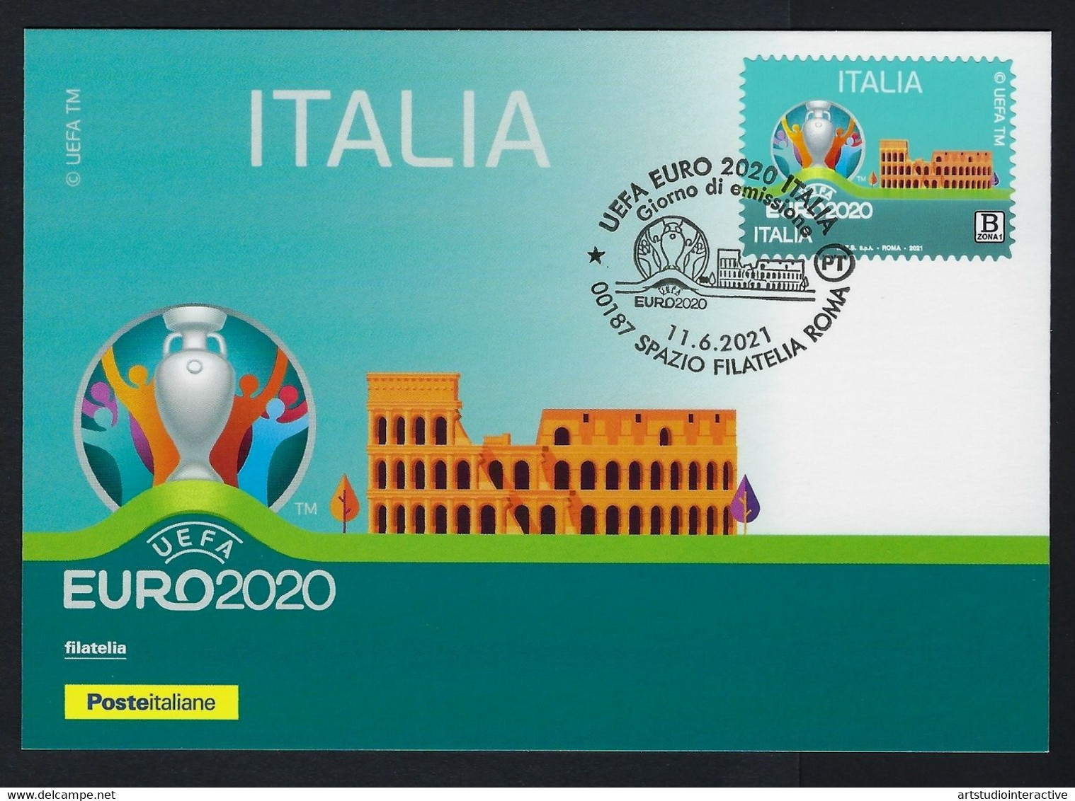 2021 ITALIA "UEFA EURO 2020" CARTOLINA FILATELICA (ANNULLO ROMA) - FDC