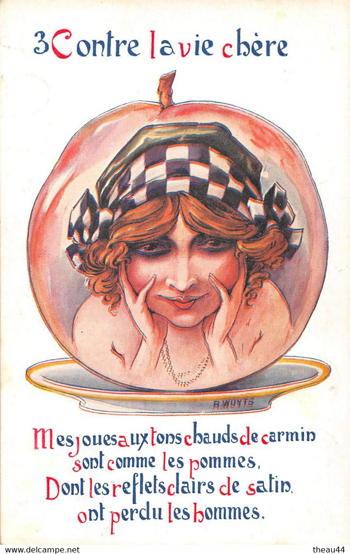 Illustrateur " A. WUYTS " - Lot de 6 Cartes  " Contre la Vie Chère " -  Femmes  - Gigot, Paté, Pomme, Prunes, Pain  -