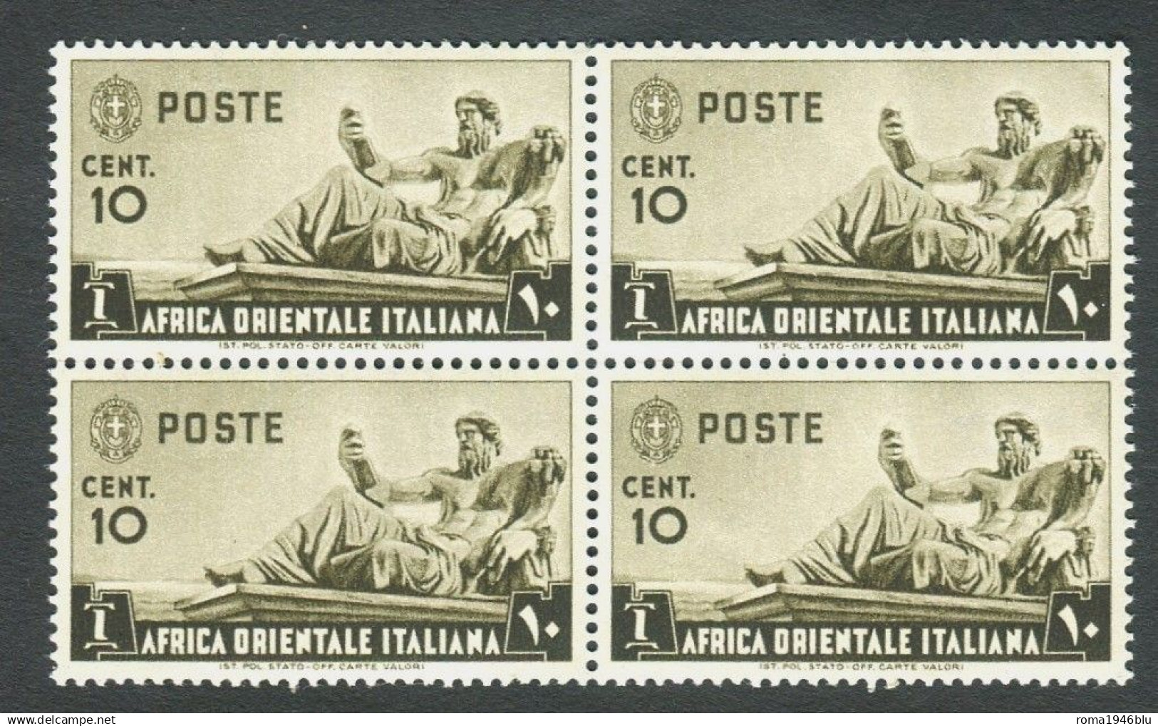 AFRICA ORIENTALE ITALIANA 1938 SOGGETTI VARI P.O. 10 C. QUARTINA ** MNH - Italian Eastern Africa