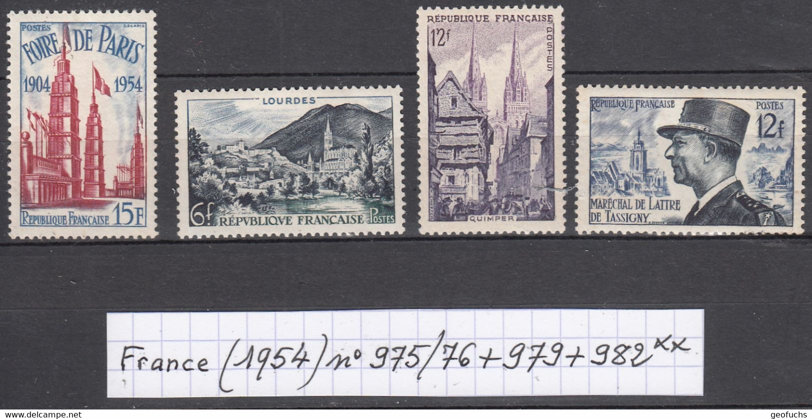 France (1954) Foire De Paris N°975 + Lourdes N°976 + Quimper N°979 + De Lattre N° 982 Neufs ** - Neufs