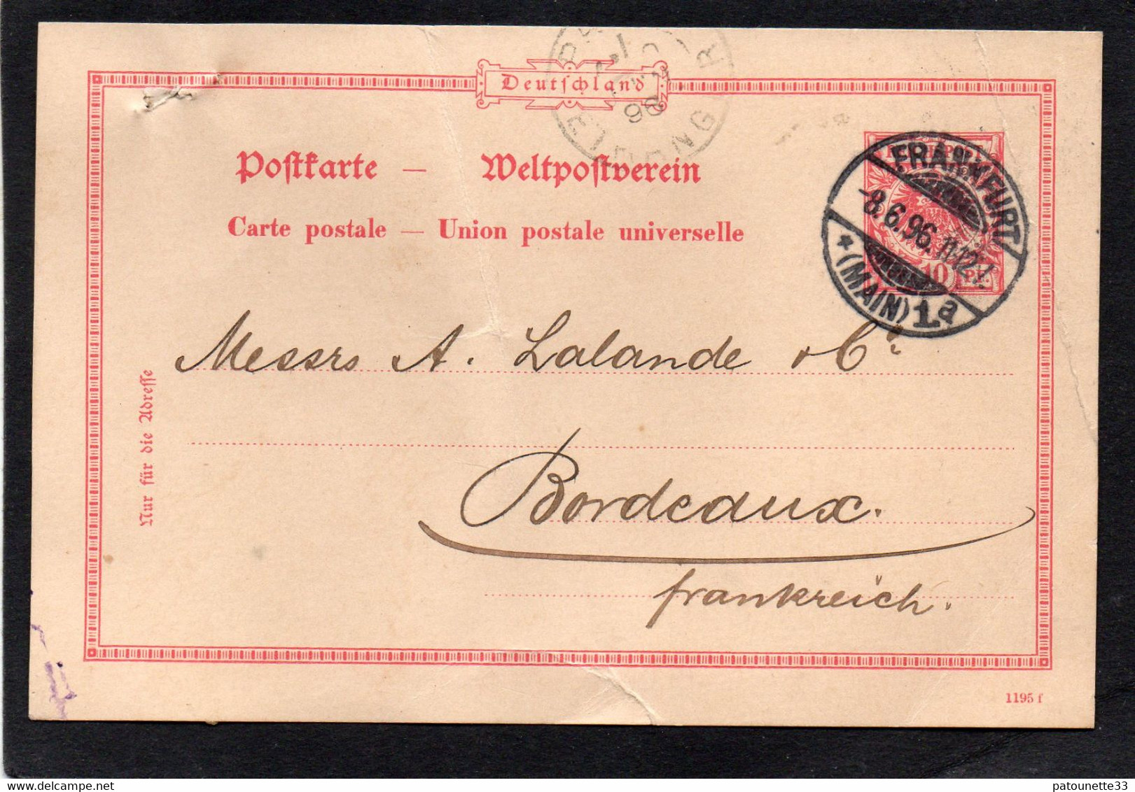 ALLEMAGNE CARTE LETTRE ENTIER POSTAL ACHAT VINS 08 JUIN 1896 - 1800 – 1899