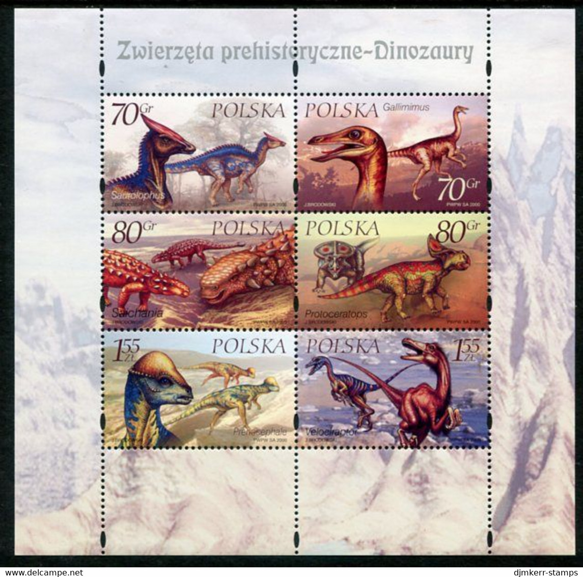 POLAND 2000 Prehistoric Creatures: Dinosaurs Block MNH / **.  Michel Block 139 - Nuevos