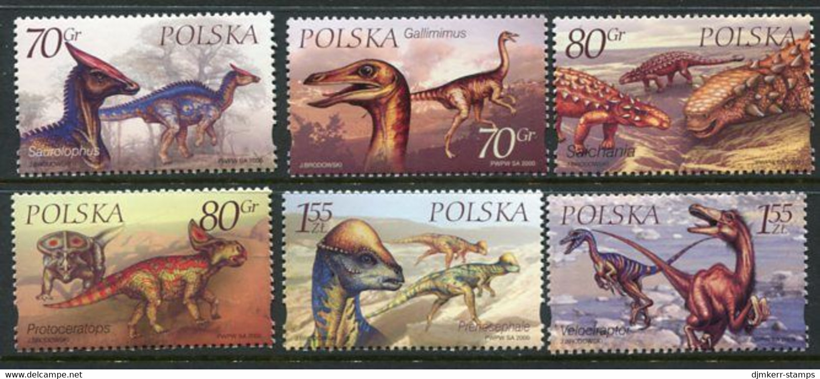 POLAND 2000 Prehistoric Creatures: Dinosaurs MNH / **.  Michel 3811-16 - Unused Stamps