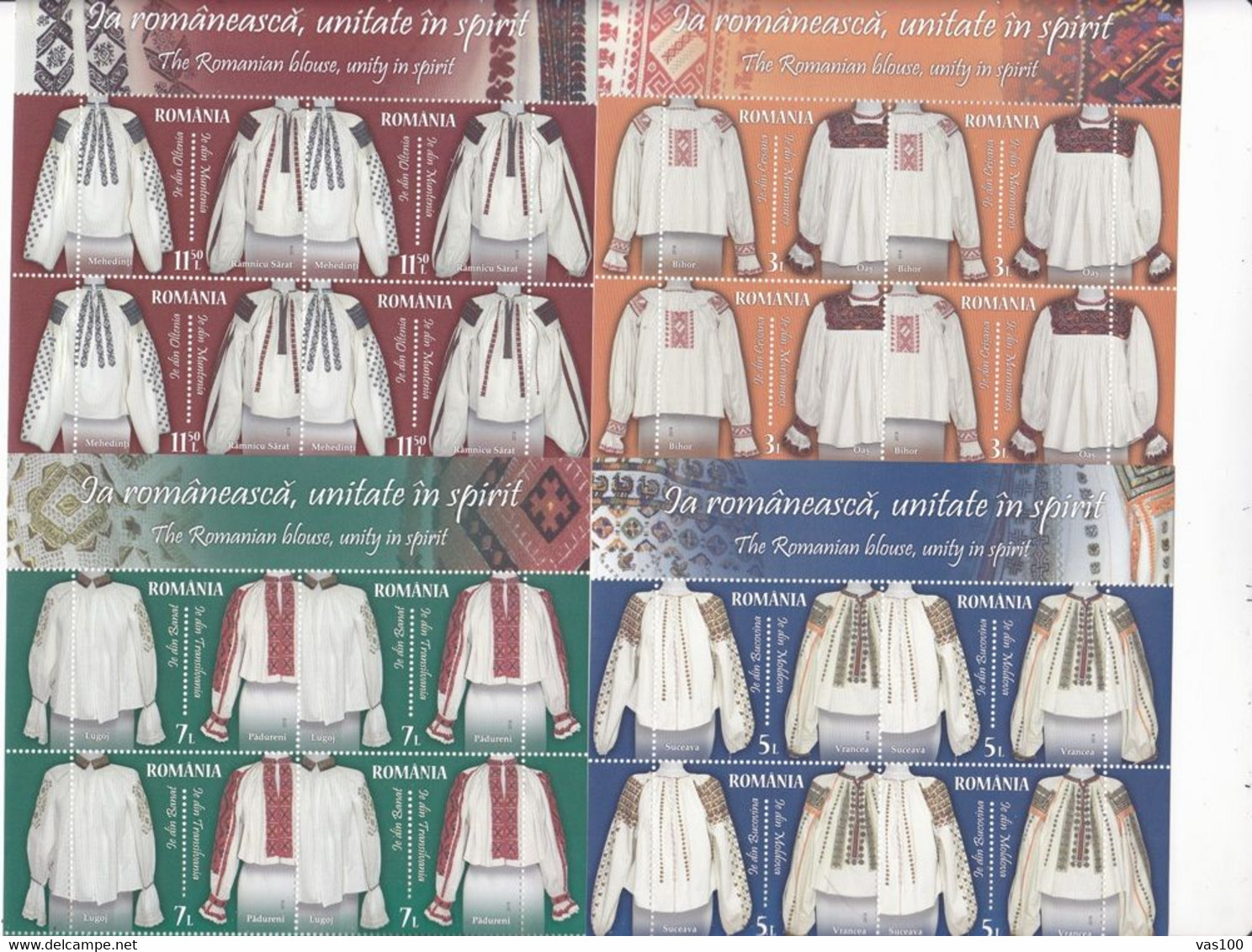 Romania 2018 NATIONAL COSTUME,FOLK WEDING CLOTHING, 4v (Sheets Of 4 Stamps + Label - Sheetlets) MNH - Ganze Bögen