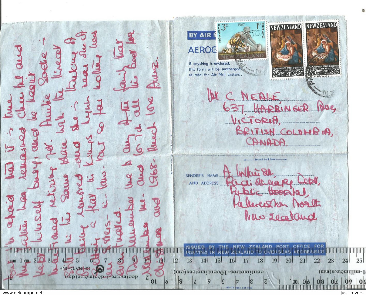 New Zealand Aerogramme Palmerston North To Victoria BC Canada 1967 ...............(Box 6) - Briefe U. Dokumente