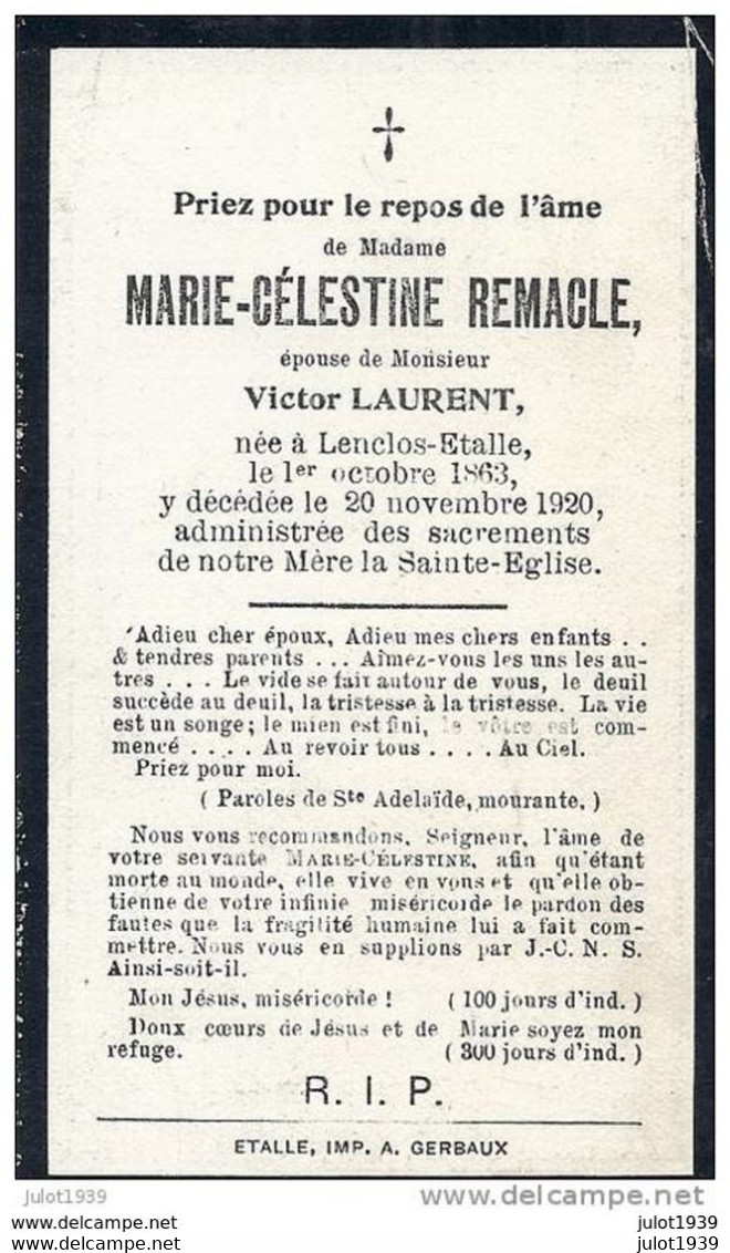 LENCLOS ..-- ETALLE ..-- Mme Marie - Célestine REMACLE , épouse De Mr Victor LAURENT . 1863 - 1920 . - Etalle