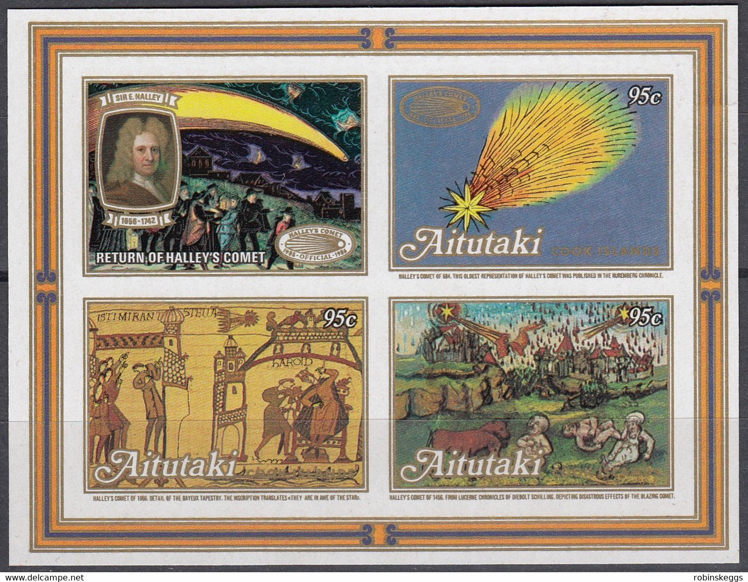 AITUTAKI 1986 Appearance Of Halley’s Comet IMPERF Plate Proof M/S - Aitutaki