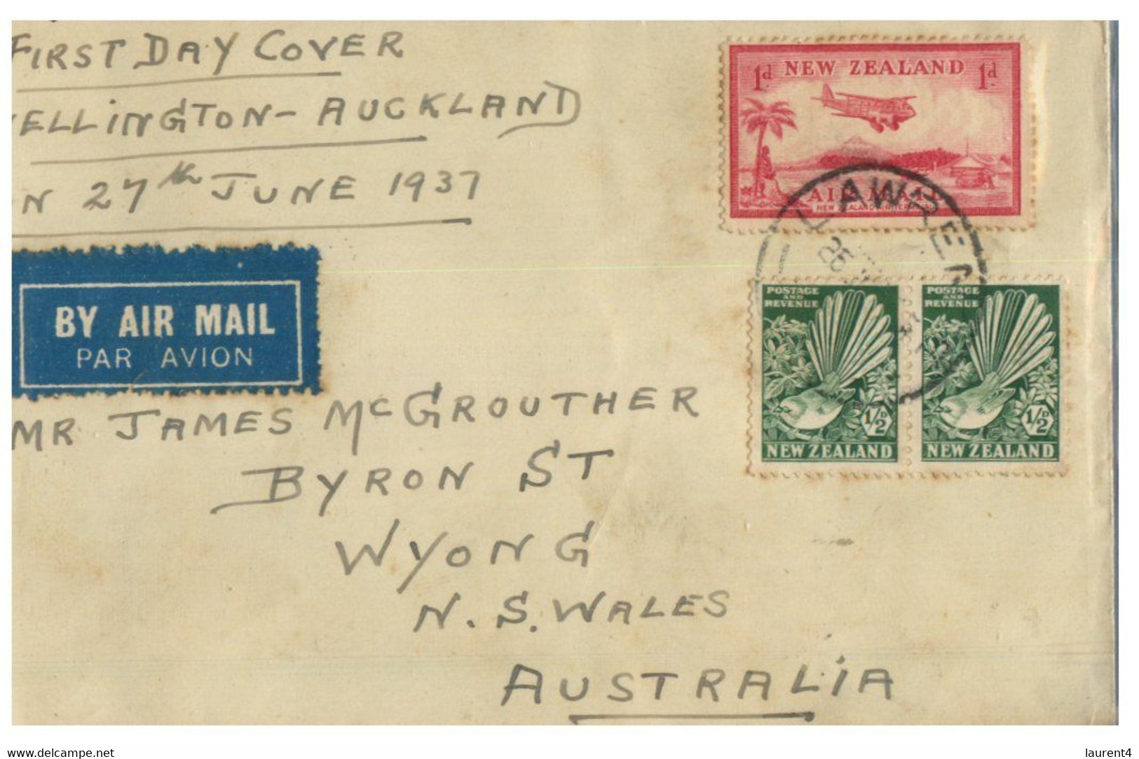 (V V 17) New Zealand FDC Cover Posted To Australia - 1937 (Wellington Postmarks At Back Of Cover) - Briefe U. Dokumente