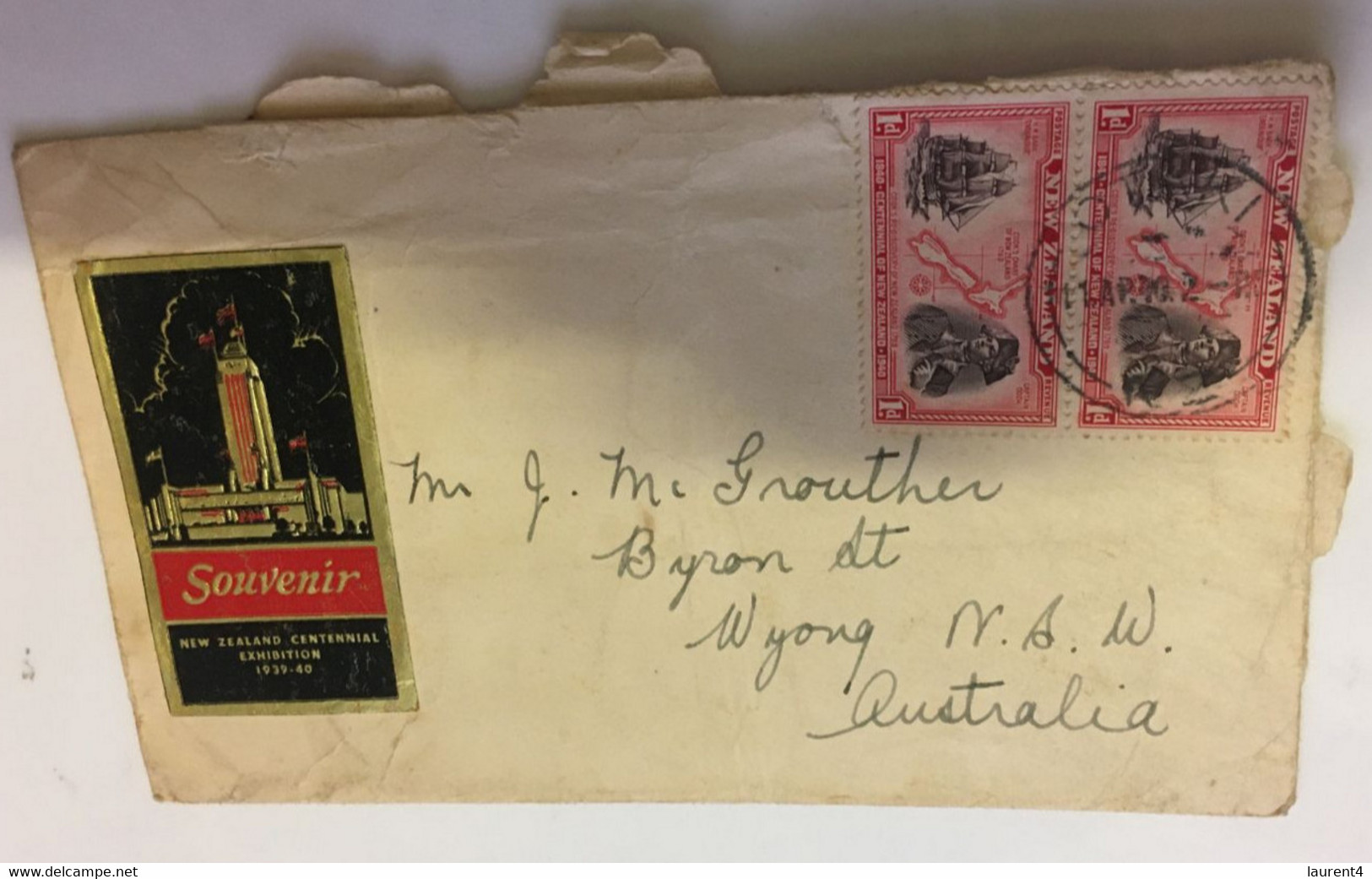 (V V 17) New Zealand Cover Posted To Australia (1936) Front Of Letter Only (Captain Cook Stamps 1940) - Lettres & Documents