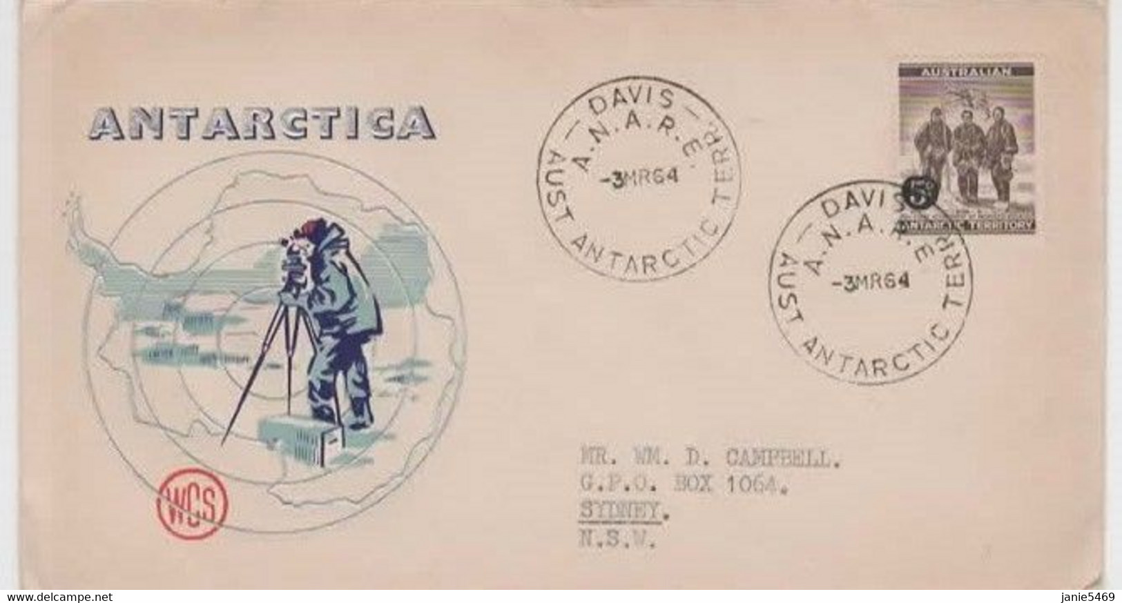 Australian Antarctic Territory,1964 5d Definitive Davis Base Postmark,WCS First Day Cover - FDC