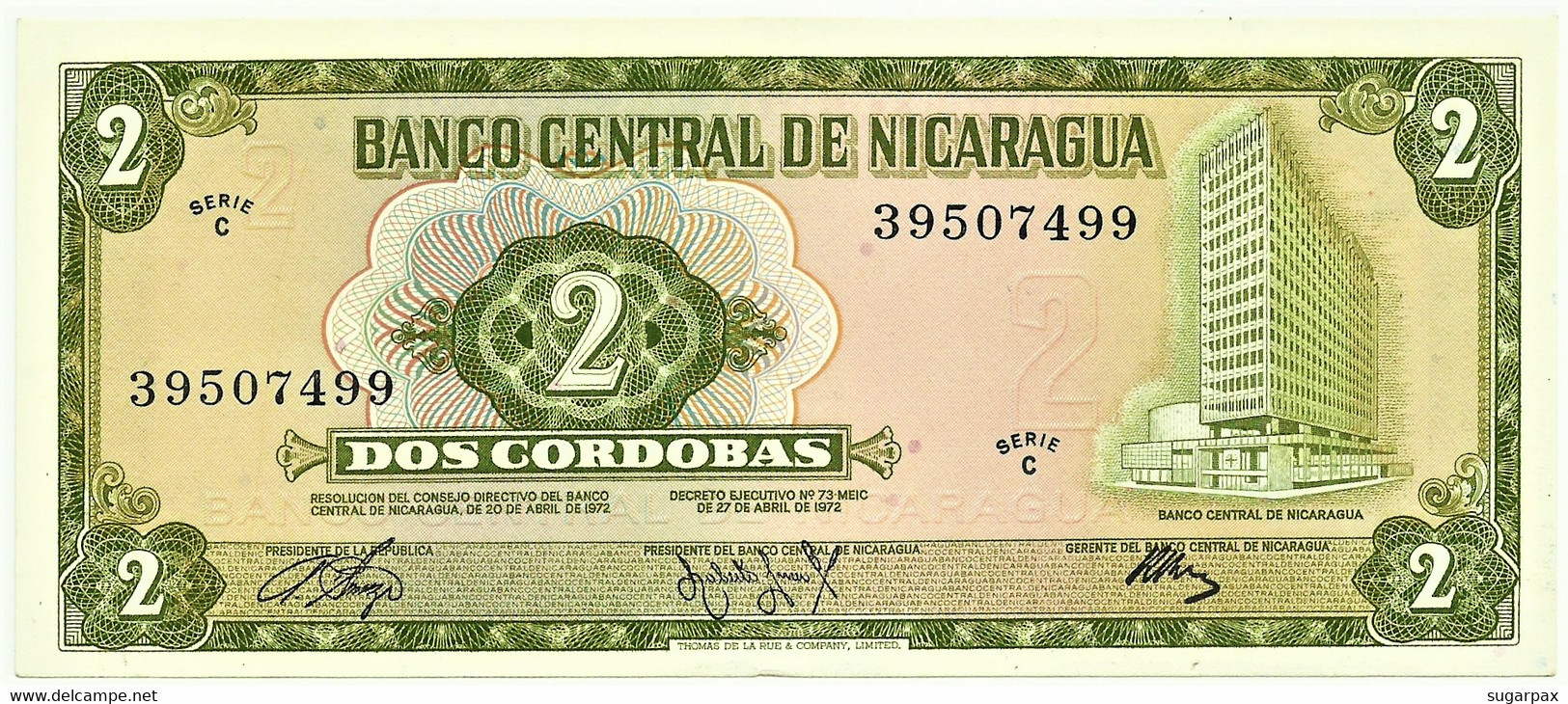 Nicaragua - 2 Córdobas - D. 1972 - Unc. - Pick 121.a -  Serie C - Nicaragua