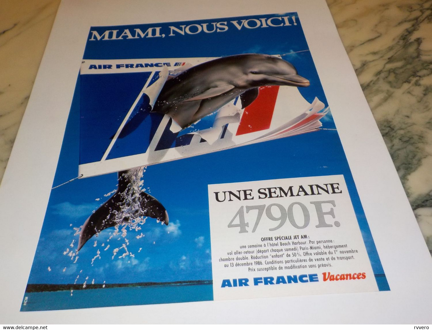 ANCIENNE PUBLICITE  MIAMI NOUS VOICI  AIR FRANCE 1986 - Advertisements