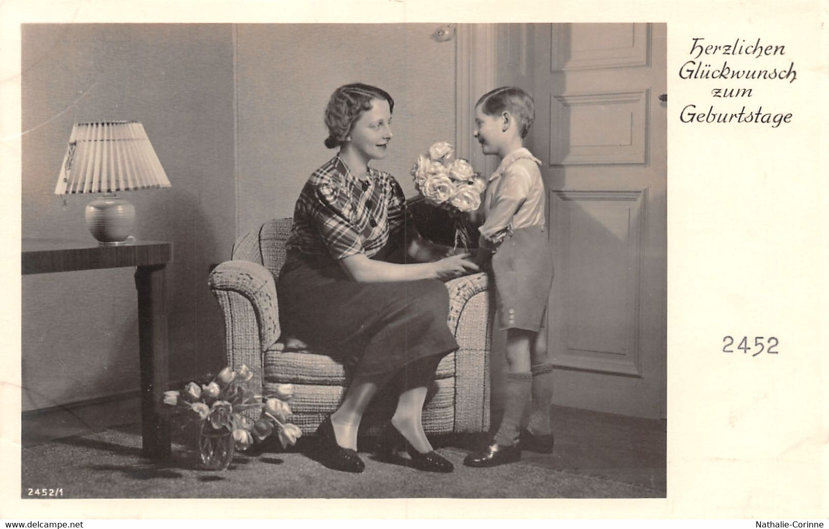 Herzlichen Glückwunsch Zum Gerburtstag -  Jeune Garçon, Maman Assise, Bouquet De Roses - Taferelen En Landschappen