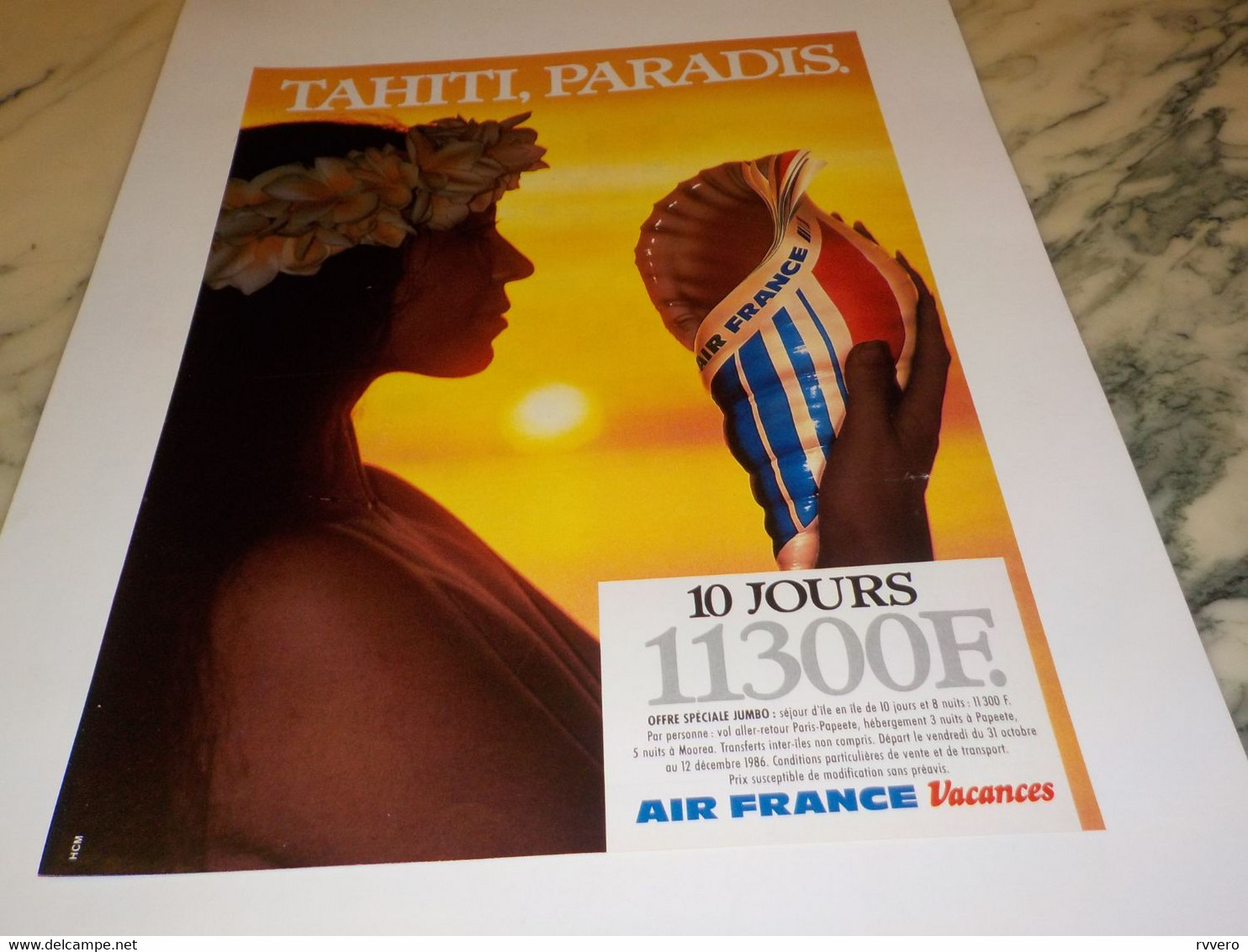 ANCIENNE PUBLICITE  TAHITI PARADIS  AIR FRANCE 1986 - Pubblicità