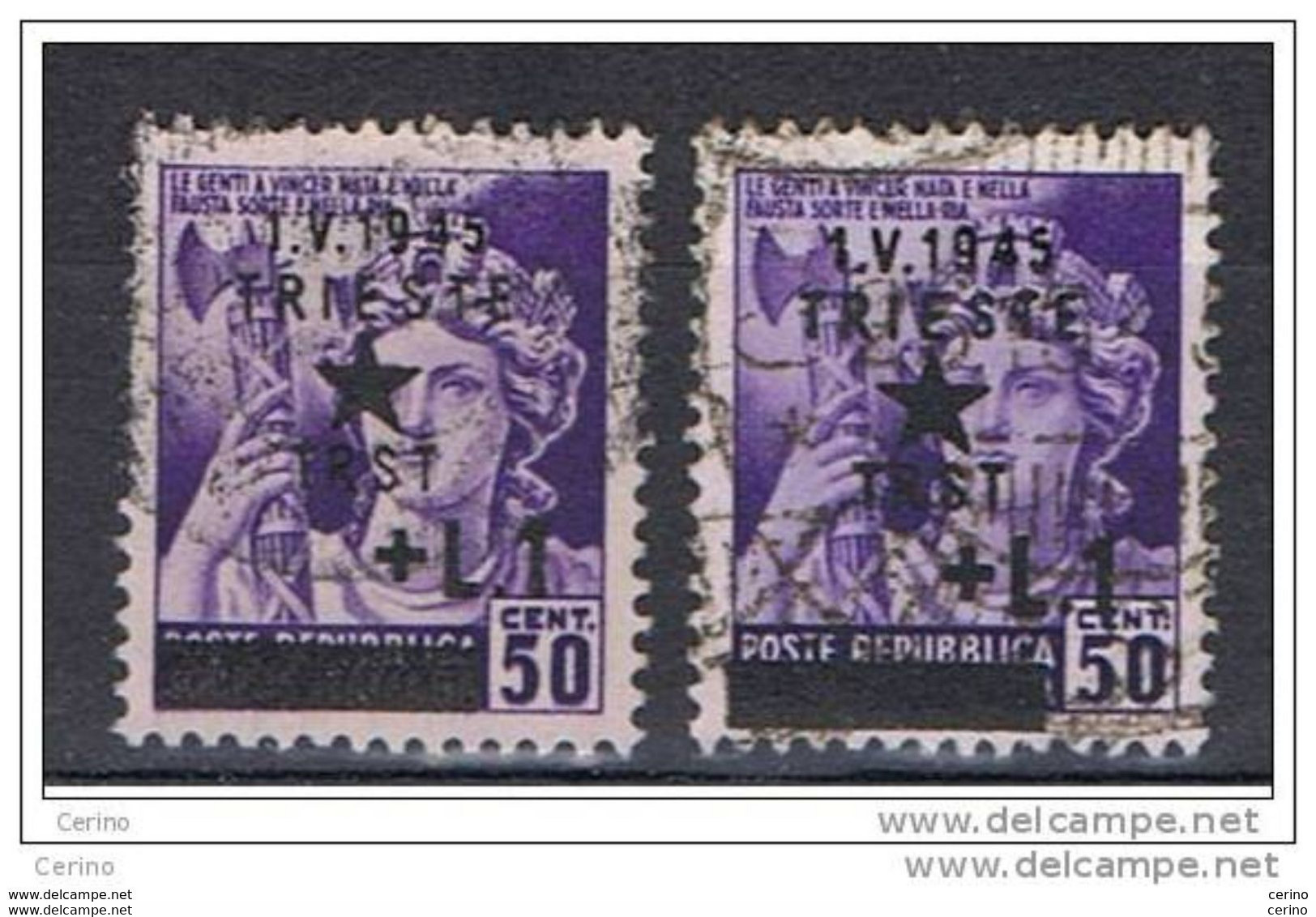 TRIESTE:  1945  OCCUPAZ.  JUGOSLAVA  -  £.1 // 50 C. VIOLETTO  US. -  RIPETUTO  2  VOLTE  -  SASS. 4 - Ocu. Yugoslava: Trieste