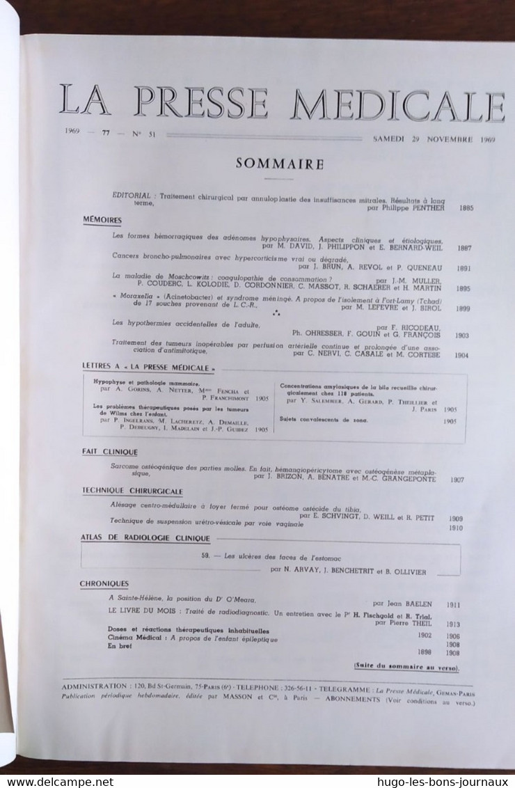 La Presse Médicale_Tome 77_n°51_Novembre 1969_Masson Et Cie - Medicina & Salud