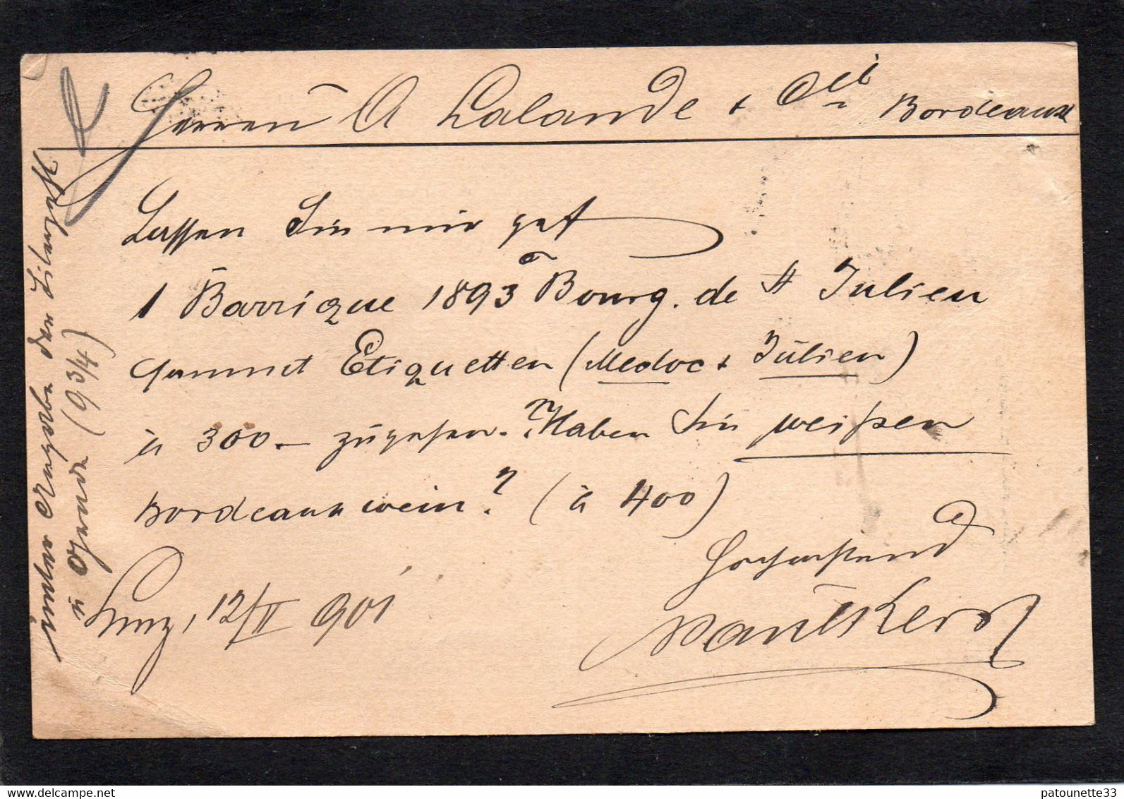 AUTRICHE CARTE LETTRE ENTIER POSTAL  PAUL KERN LINZ ACHAT VINS A ETS LALANDE BORDEAUX - 1800 – 1899