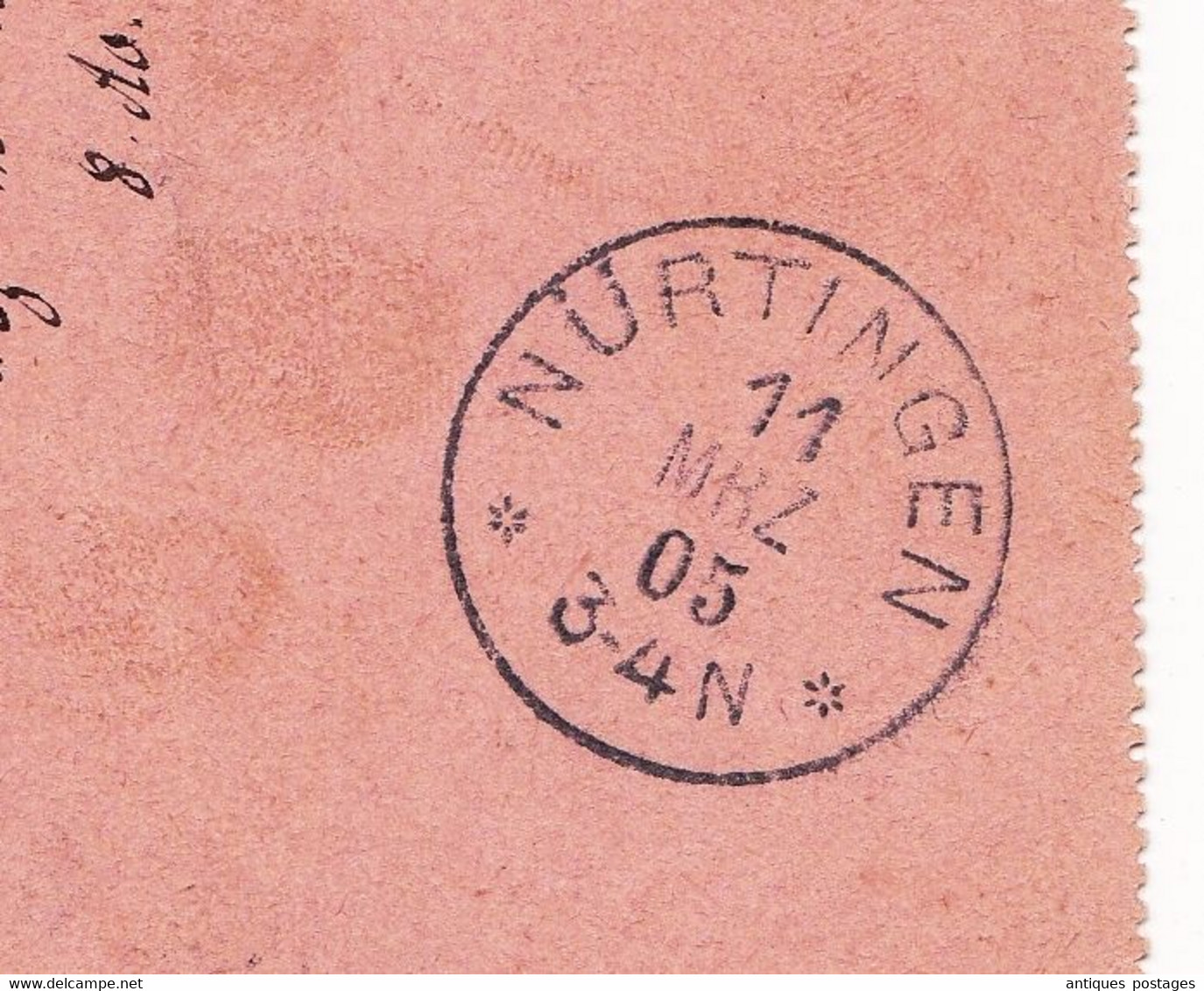 Entier Postal 1905 Grenoble Isère Type Sage Allemagne Nurtingen Würtenberg - Kaartbrieven