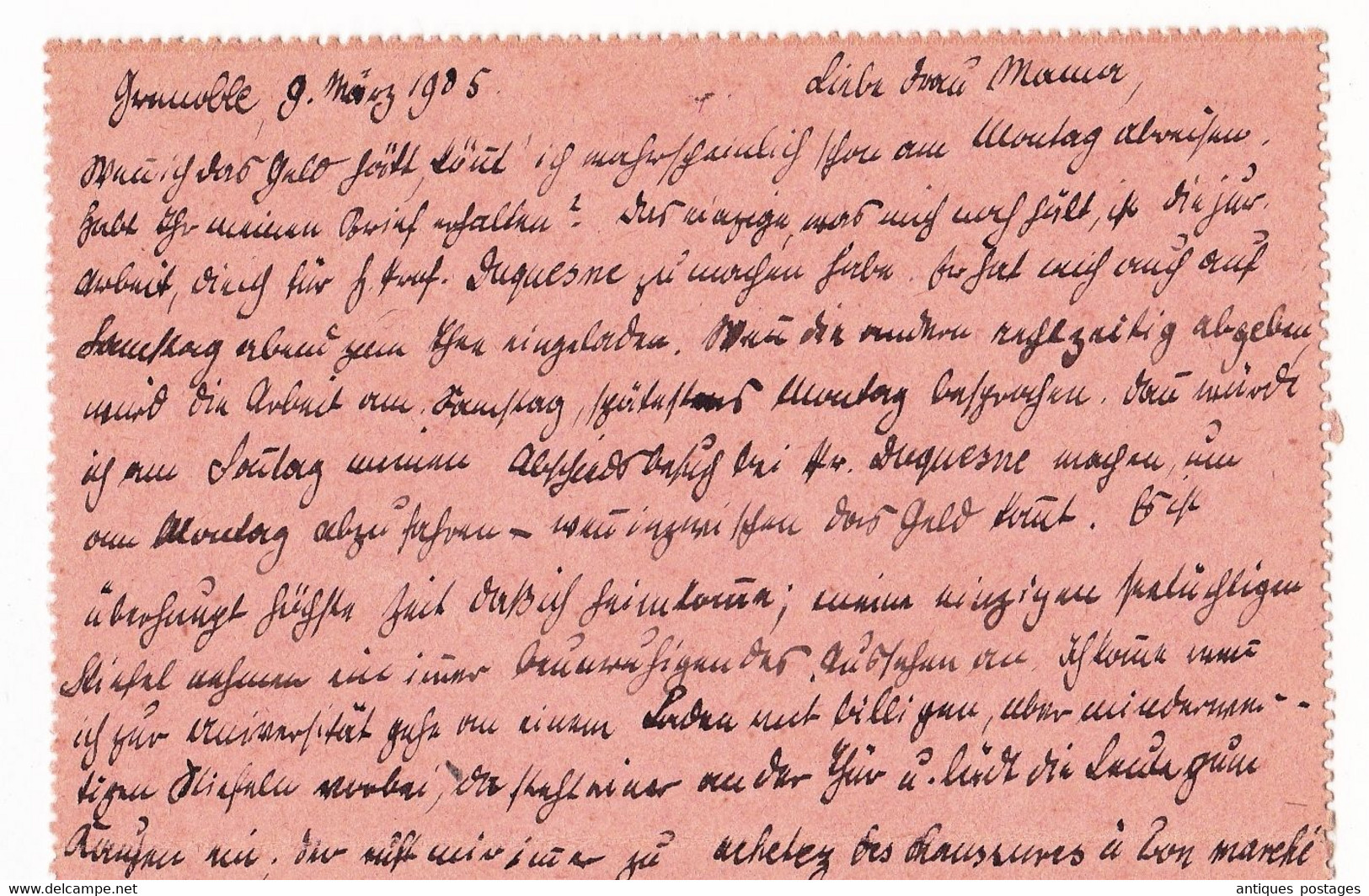 Entier Postal 1905 Grenoble Isère Type Sage Allemagne Nurtingen Würtenberg