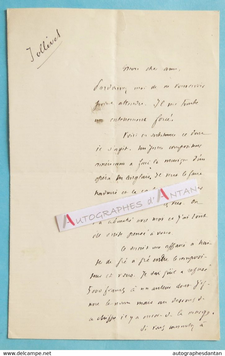 L.A.S Gaston JOLLIVET Journaliste écrivain - Au Sujet D'un Compositeur Américain - Musique - Lettre Autographe LAS - Writers