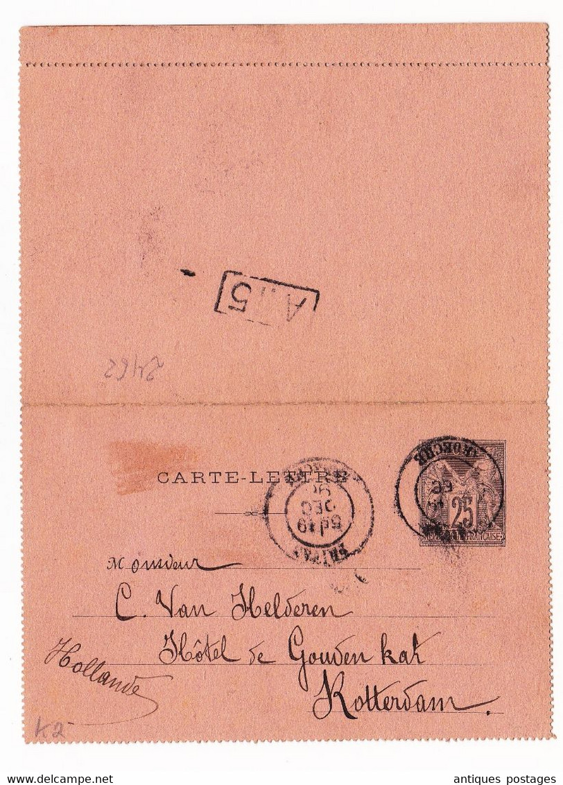 Entier Postal1898 Privas Ardèche Type Sage Rotterdam Hollande Pays Bas Philatélie Timbre - Kaartbrieven