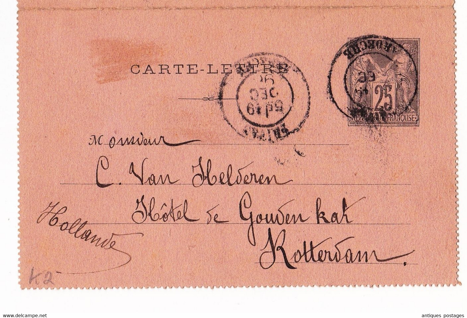 Entier Postal1898 Privas Ardèche Type Sage Rotterdam Hollande Pays Bas Philatélie Timbre - Cartes-lettres