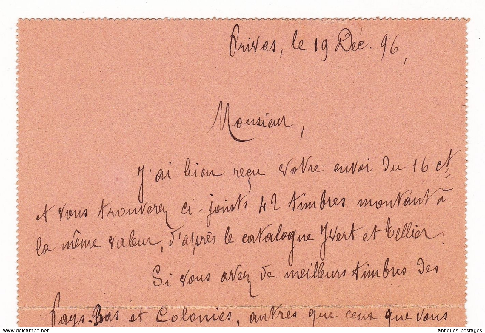 Entier Postal1898 Privas Ardèche Type Sage Rotterdam Hollande Pays Bas Philatélie Timbre