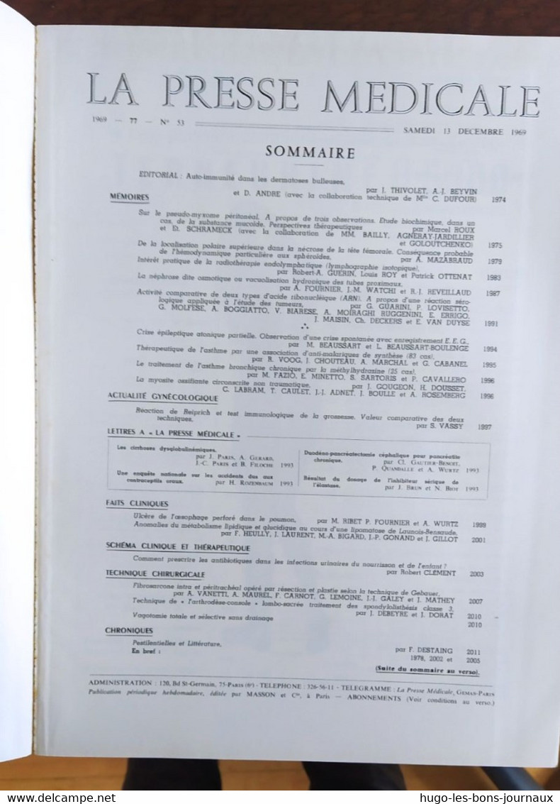 La Presse Médicale_Tome 77_n°53_décembre 1969_Masson Et Cie - Medicina & Salud