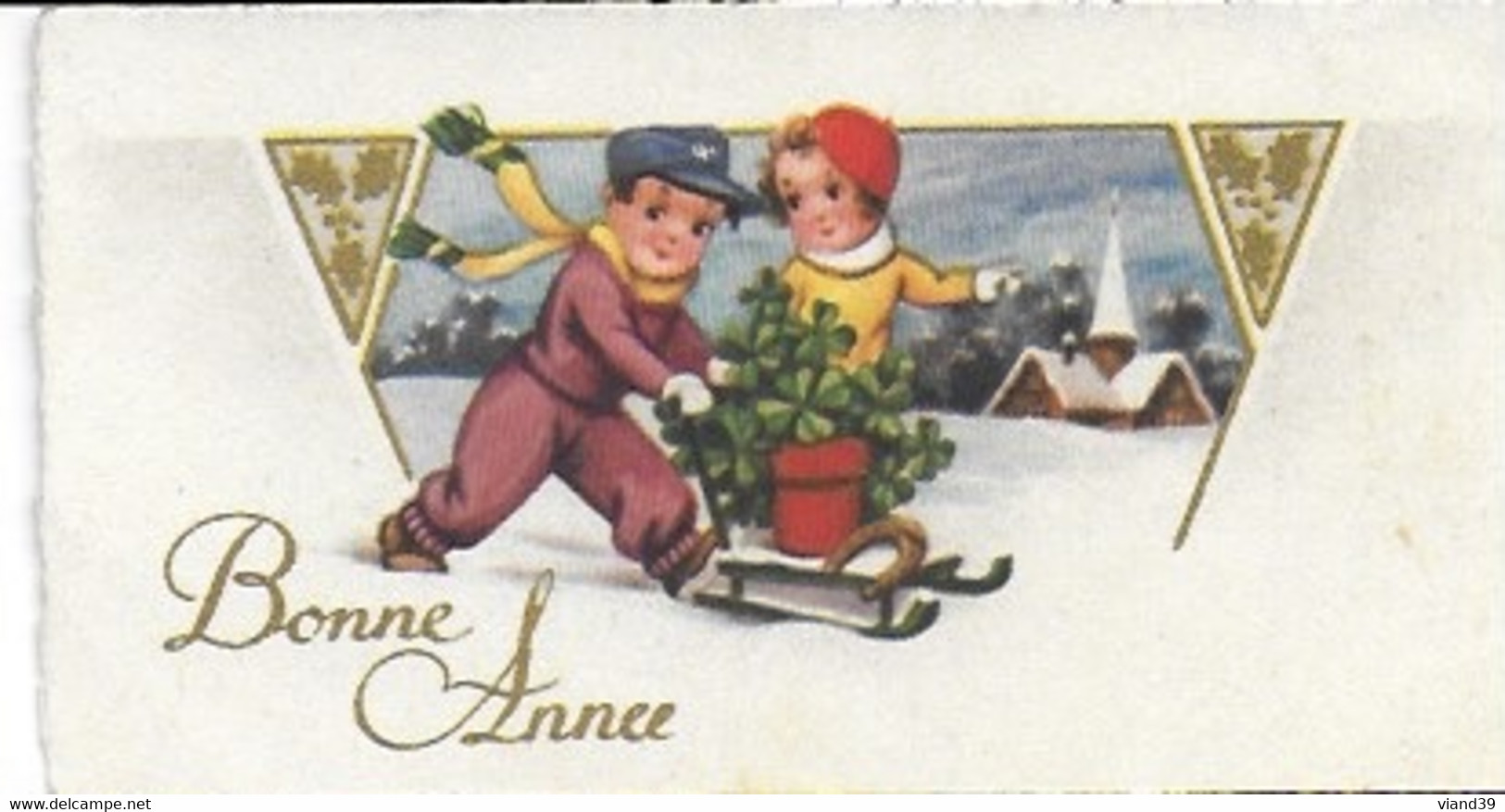 Bonne Année - Lot De 6 Petites Cartes De Format 12 X 6 Cm Thème : Deux Enfants - époque Années 1939 - 1944 - Verzamelingen & Kavels