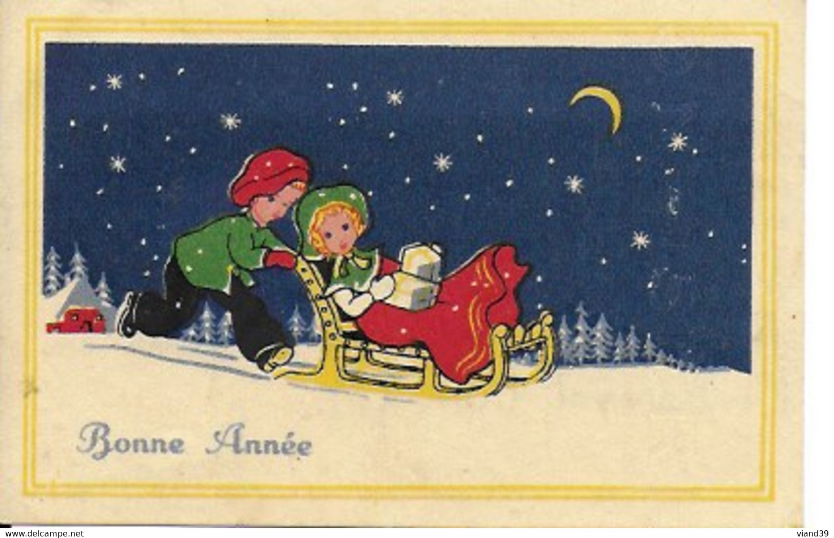 Bonne Année - Lot De 6 Petites Cartes De Format 12 X 6 Cm Thème : Deux Enfants - époque Années 1939 - 1944 - Collections & Lots