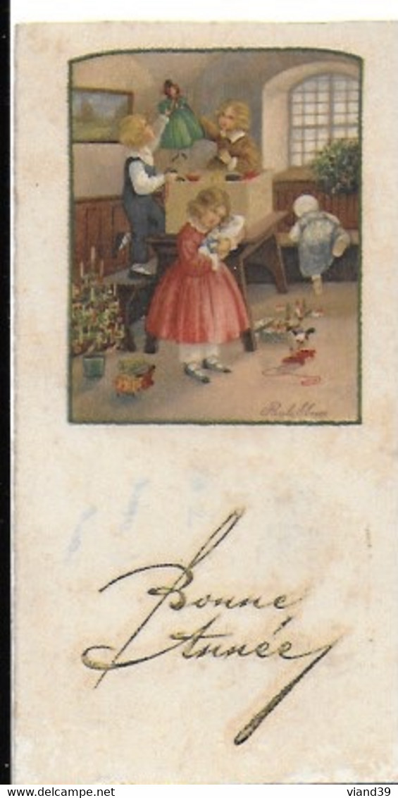 Bonne Année - Lot De 6 Petites Cartes De Format 12 X 6 Cm Thème : Deux Enfants - époque Années 1939 - 1944 - Collections & Lots