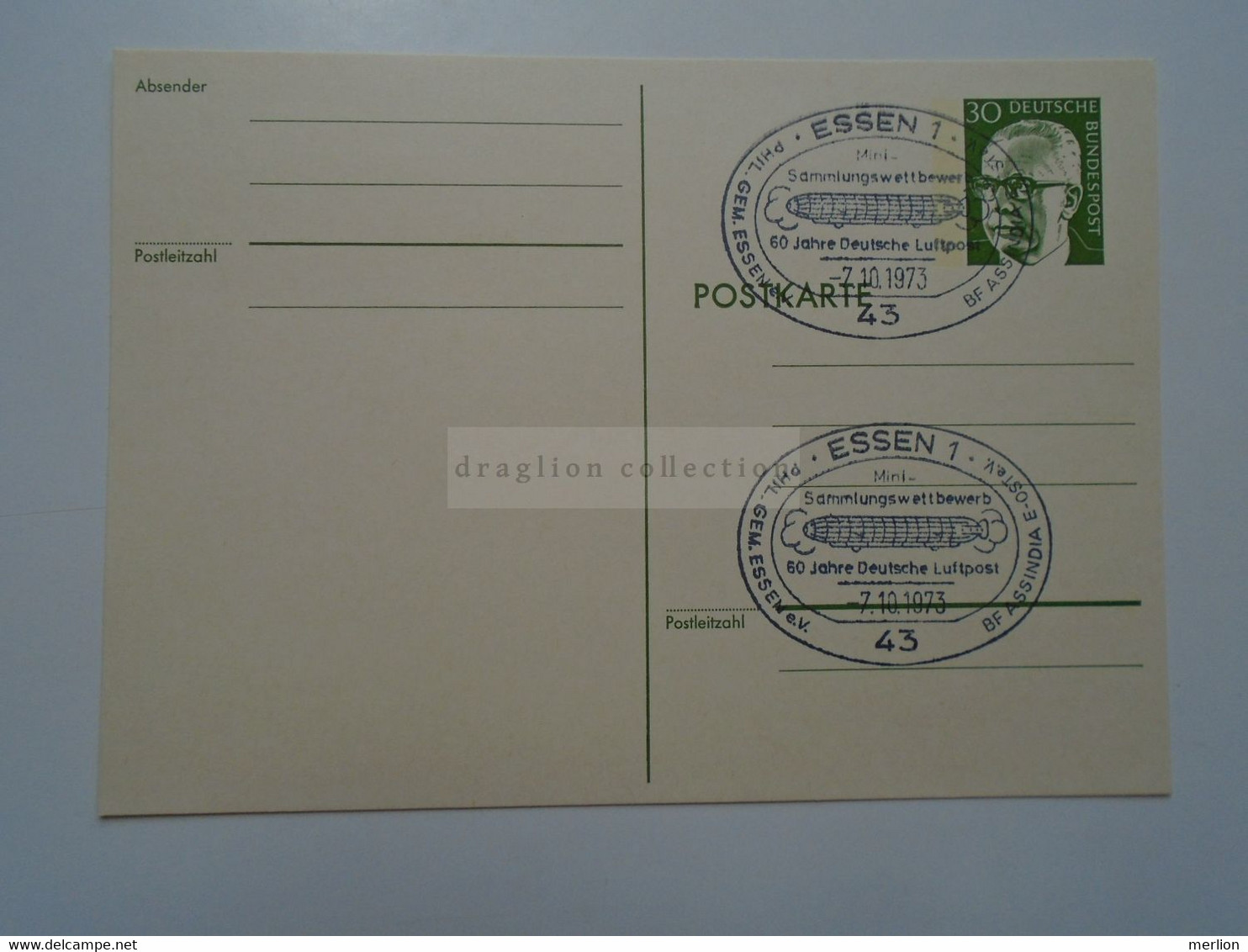 D182274    Deutschland  Postkarte Ganzsache  Stamped Stationery   Essen `60 Jahre Deutsche Luftpost` 1973 - Cartes Postales - Oblitérées