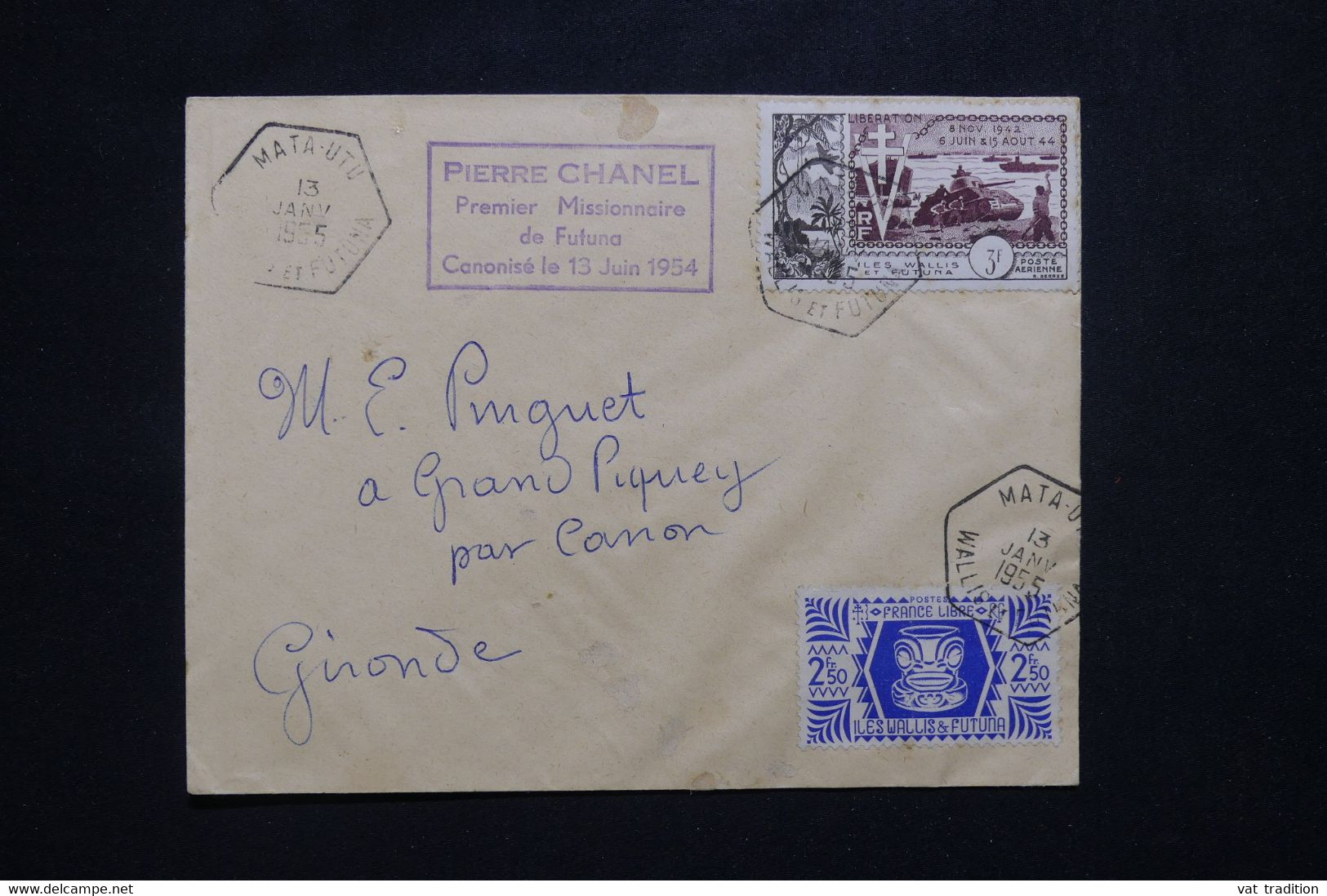 WALLIS ET FUTUNA  - Enveloppe De Mata Utu Pour La France En 1955 Avec Cachet Commémoratif  - L 102688 - Lettres & Documents