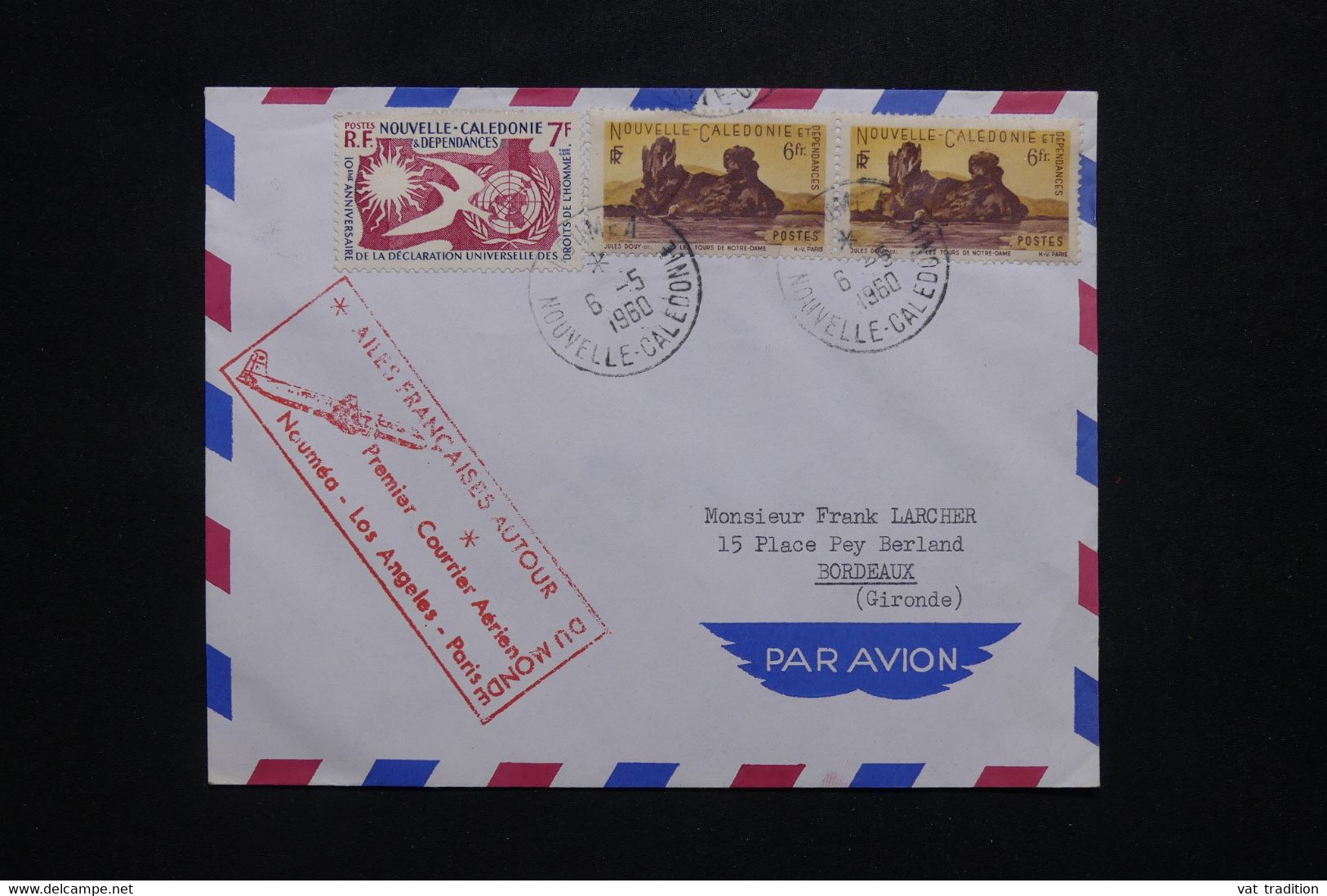NOUVELLE CALÉDONIE - Enveloppe De Nouméa Pour La France En 1960 Avec Cachet Commémoratif Aérien - L 102689 - Cartas & Documentos