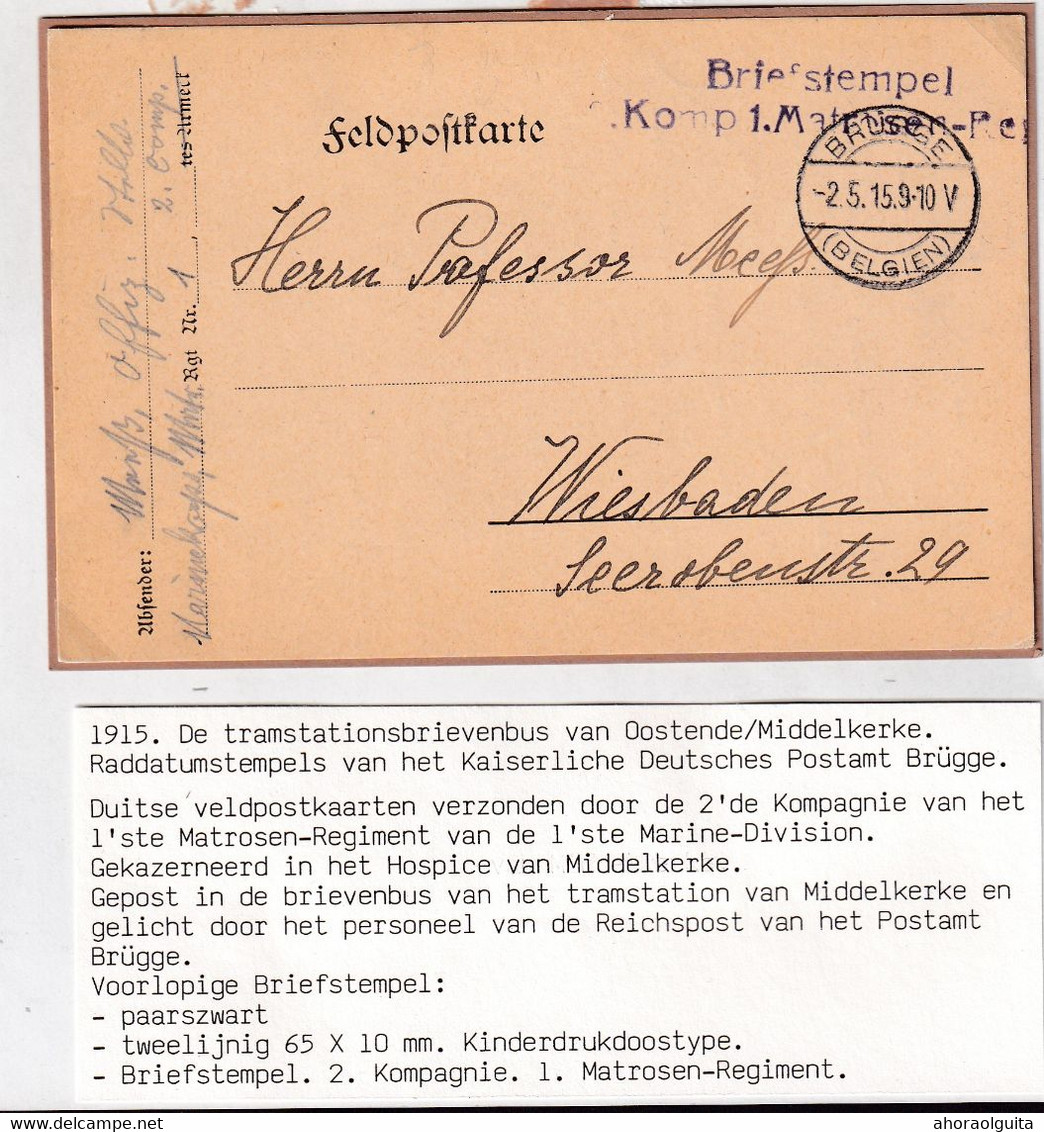 DDZ 973 - Carte En Feldpost BRUGGE 1915 Vers WIESBADEN - Boite De La Station Du TRAM à MIDDELKERKE - Army: German
