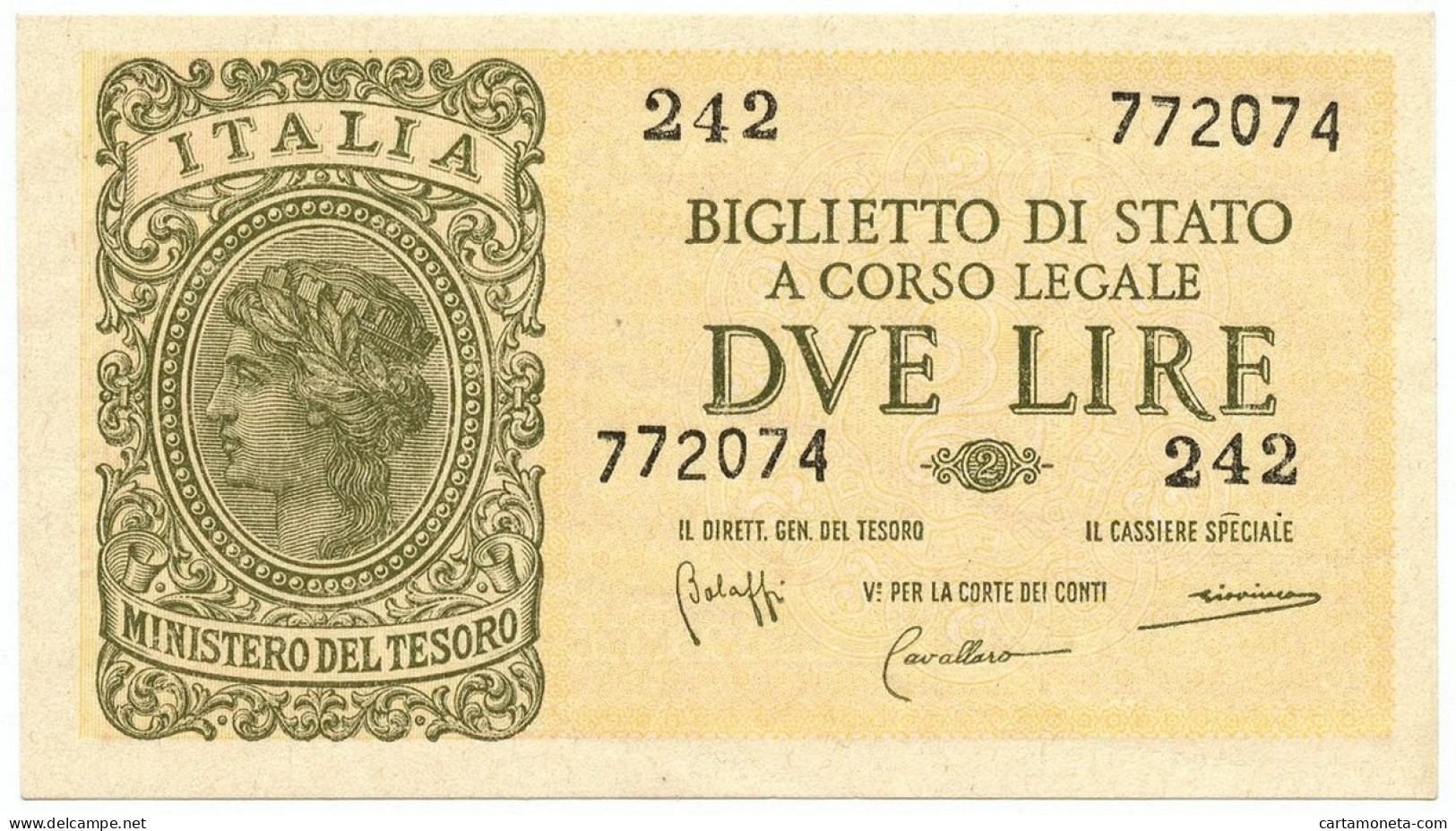 2 LIRE BIGLIETTO DI STATO LUOGOTENENZA UMBERTO BOLAFFI 23/11/1944 FDS - Regno D'Italia – Autres