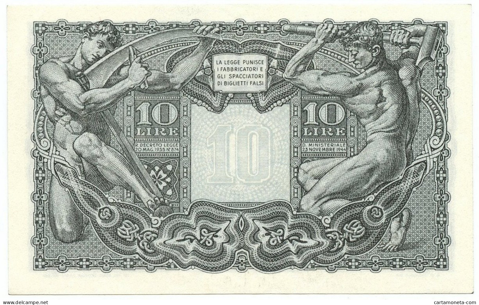 10 LIRE BIGLIETTO STATO GIOVE LUOGOTENENZA UMBERTO CAVALLARO 23/11/1944 FDS-/FDS - Regno D'Italia – Other