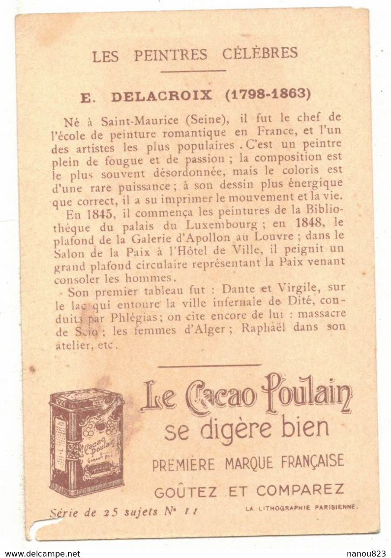 CHROMO PUBLICITAIRE PUBLICITE CHOCOLAT POULAIN ART PEINTURE MUSEE LOUVRE DELACROIX PEINTRE DANTE VIRGILE ENFERS PHLEGIAS - Poulain