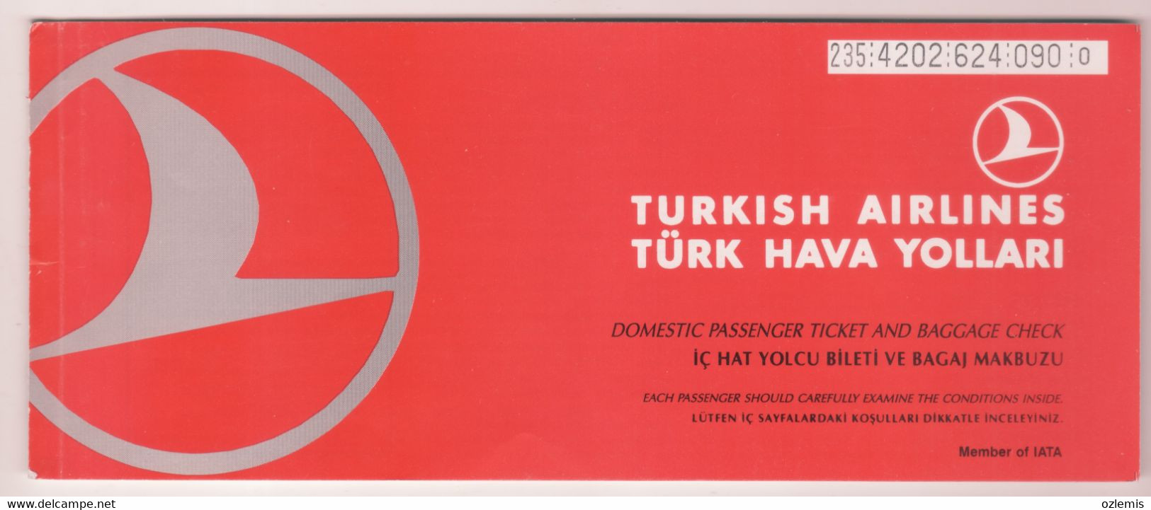 TURKISH AIRLINES TICKET ,ISTANBUL-ANTALYA -ISTANBUL 1992 - Europa