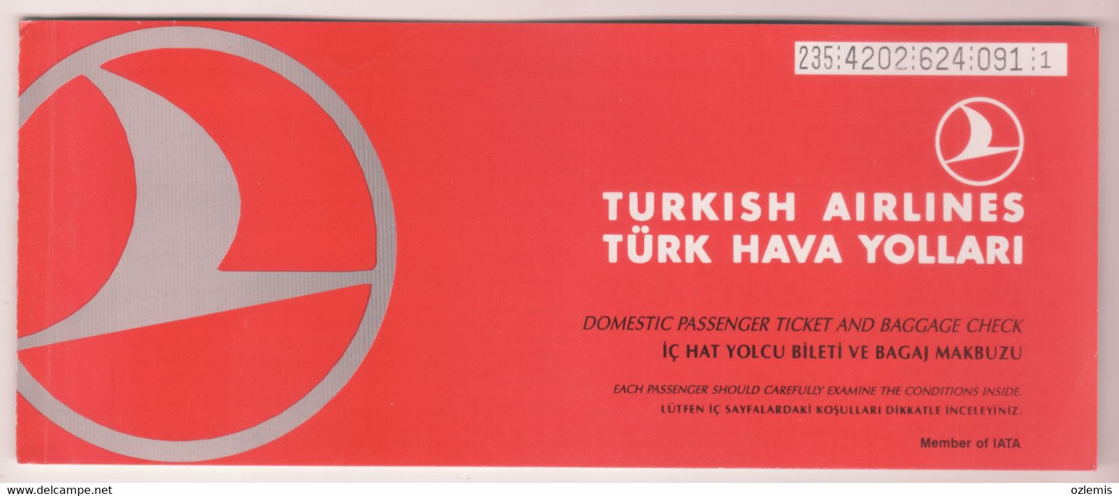 TURKISH AIRLINES TICKET ,ISTANBUL-ANTALYA -ISTANBUL 1994 - Europa