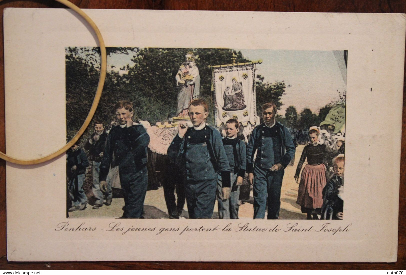 CPA Ak 1918 PENHARS Les Jeunes Gens Portent La Statue De Saintt Joseph Religion Procession - Andere & Zonder Classificatie